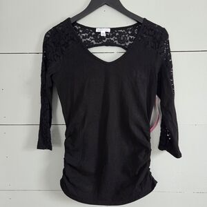 Ambience Maternity Elegant Black Lace 3/4 Sleeve Top Size L